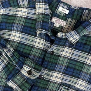 Wallace & Barnes Green Blue White Check Heavy Cotton Flannel Workshirt Size XL